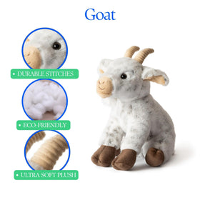 The Petting Zoo Goat plush, 12-inch size, travel-friendly for adventures.
