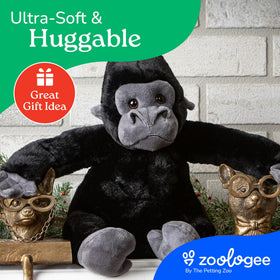 The Petting Zoo gorilla plush ready for travel, a trusted friend on journeys.