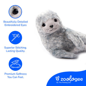 The Petting Zoo harbor seal plush is a screen-free toy for creative storytelling.