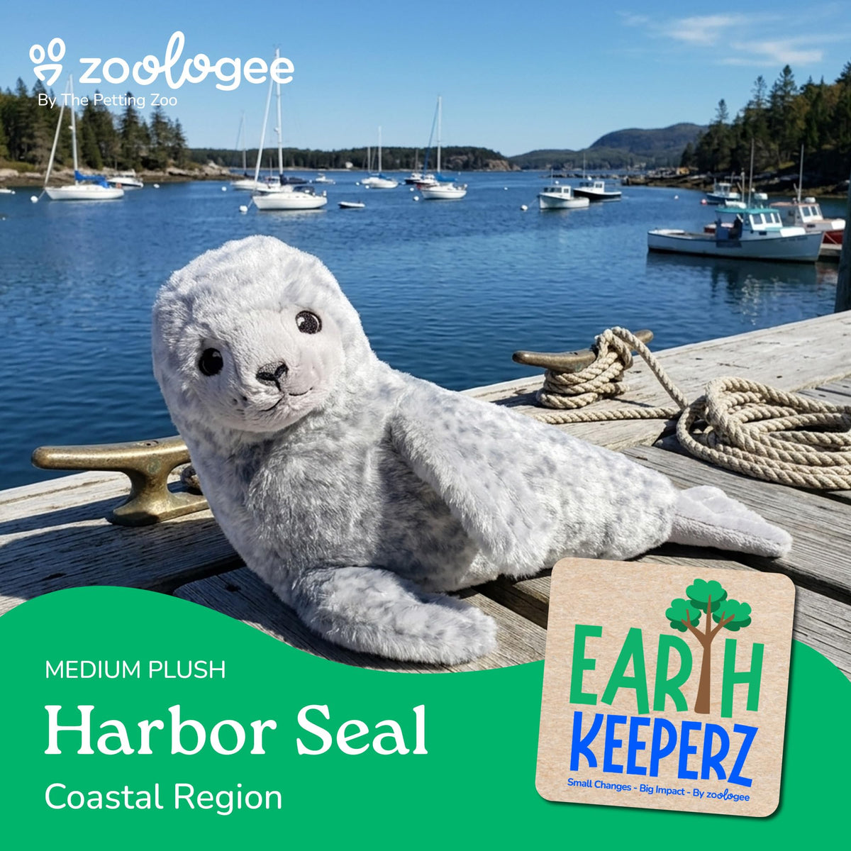 The Petting Zoo harbor seal plush features a sweet expression for cozy cuddles.