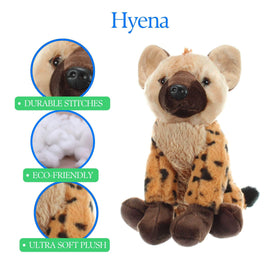 The Petting Zoo Hyena plush made from recycled materials.