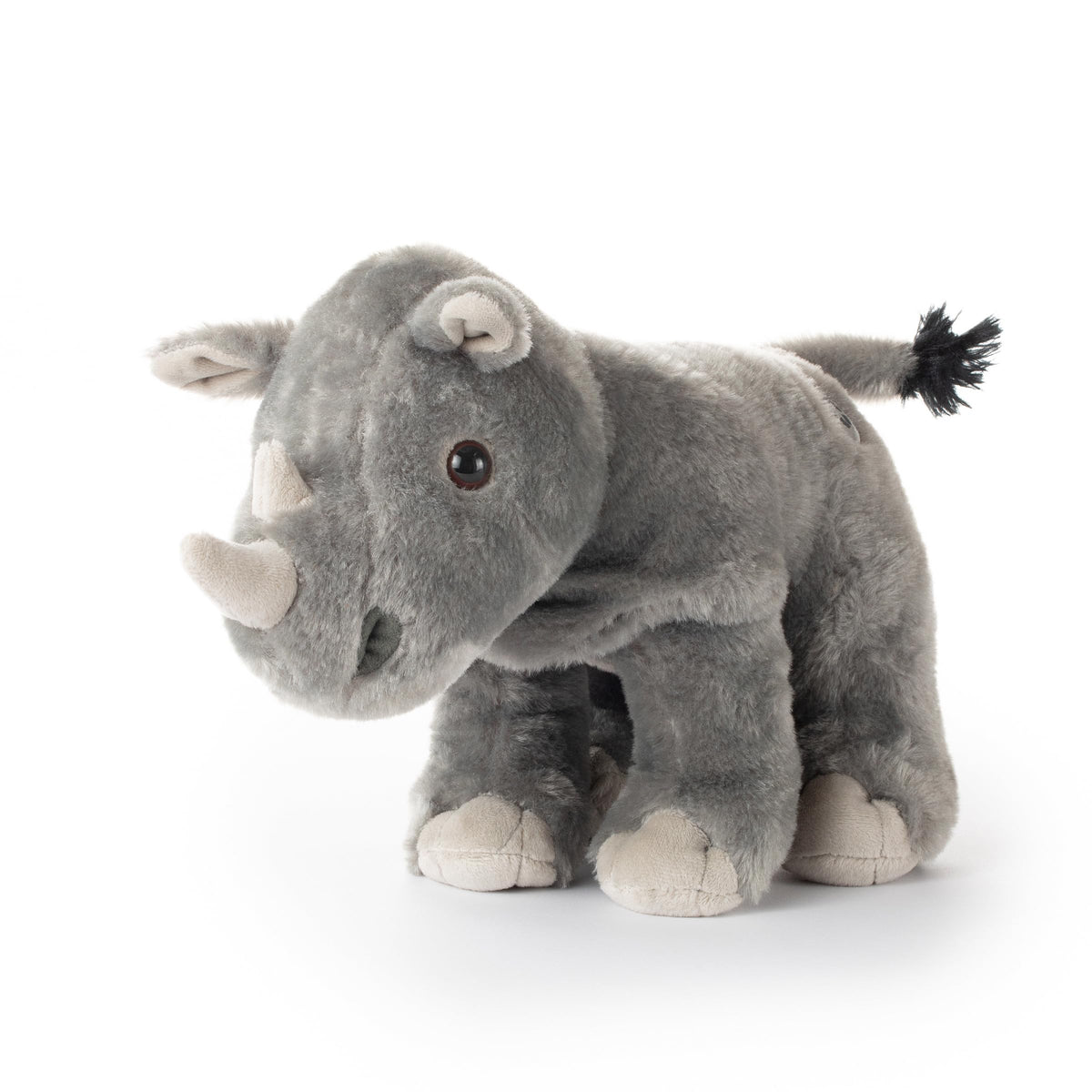 Rhino plush close-up showing fabric detail and strong stitching.