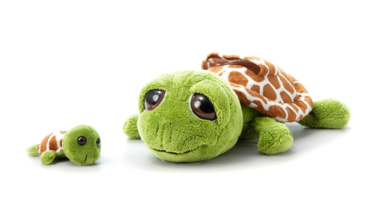 The Petting Zoo soft fur sea turtle plush ideal for cuddling and storytelling.