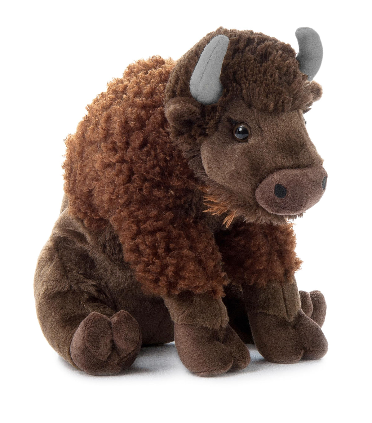The Petting Zoo Sitting Bison Plush for cozy adventures and cuddles.