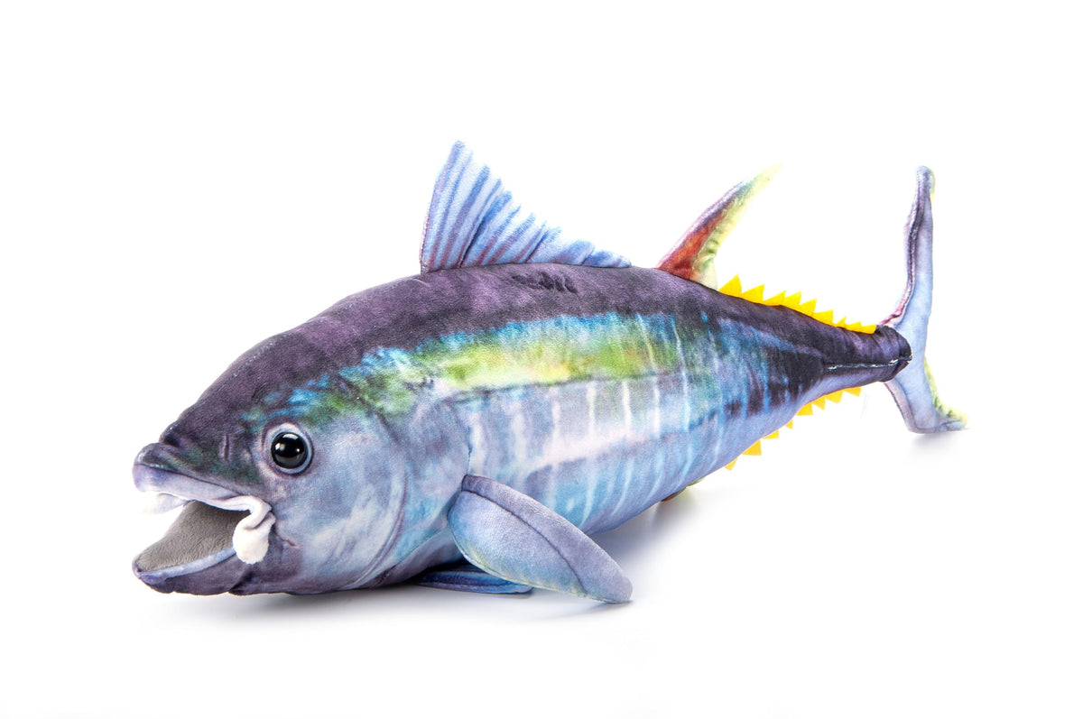 The Petting Zoo tuna plush shows fishy fantasy texture for cozy cuddles.