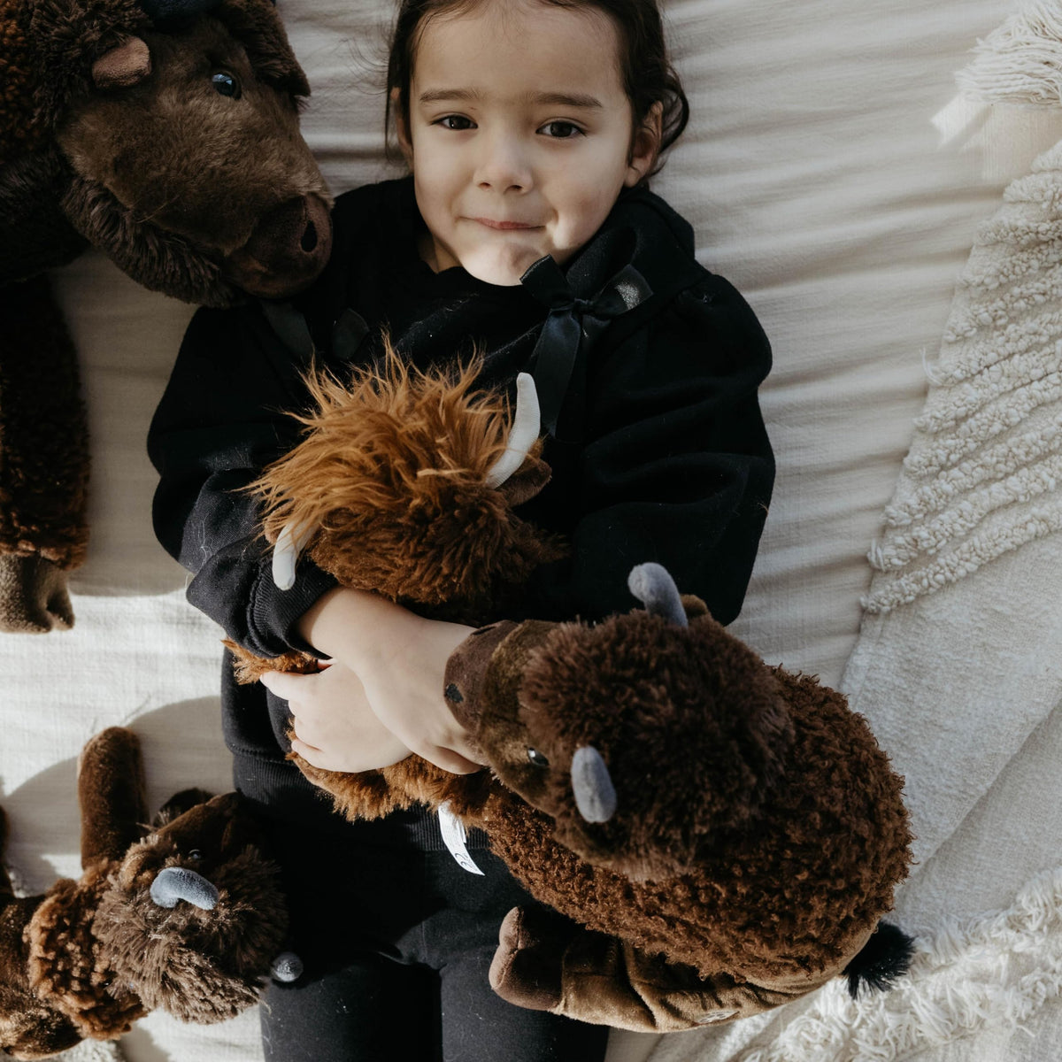 The Petting Zoo Wild Onez Bison closeup highlighting soft fur and durable stitching.