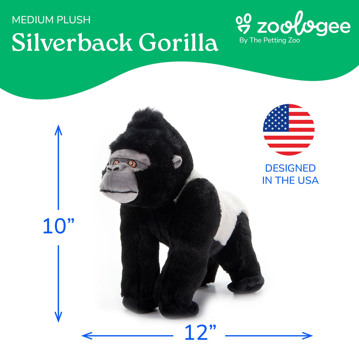The Petting Zoo Zoologee black gorilla plush texture close-up shows soft touch