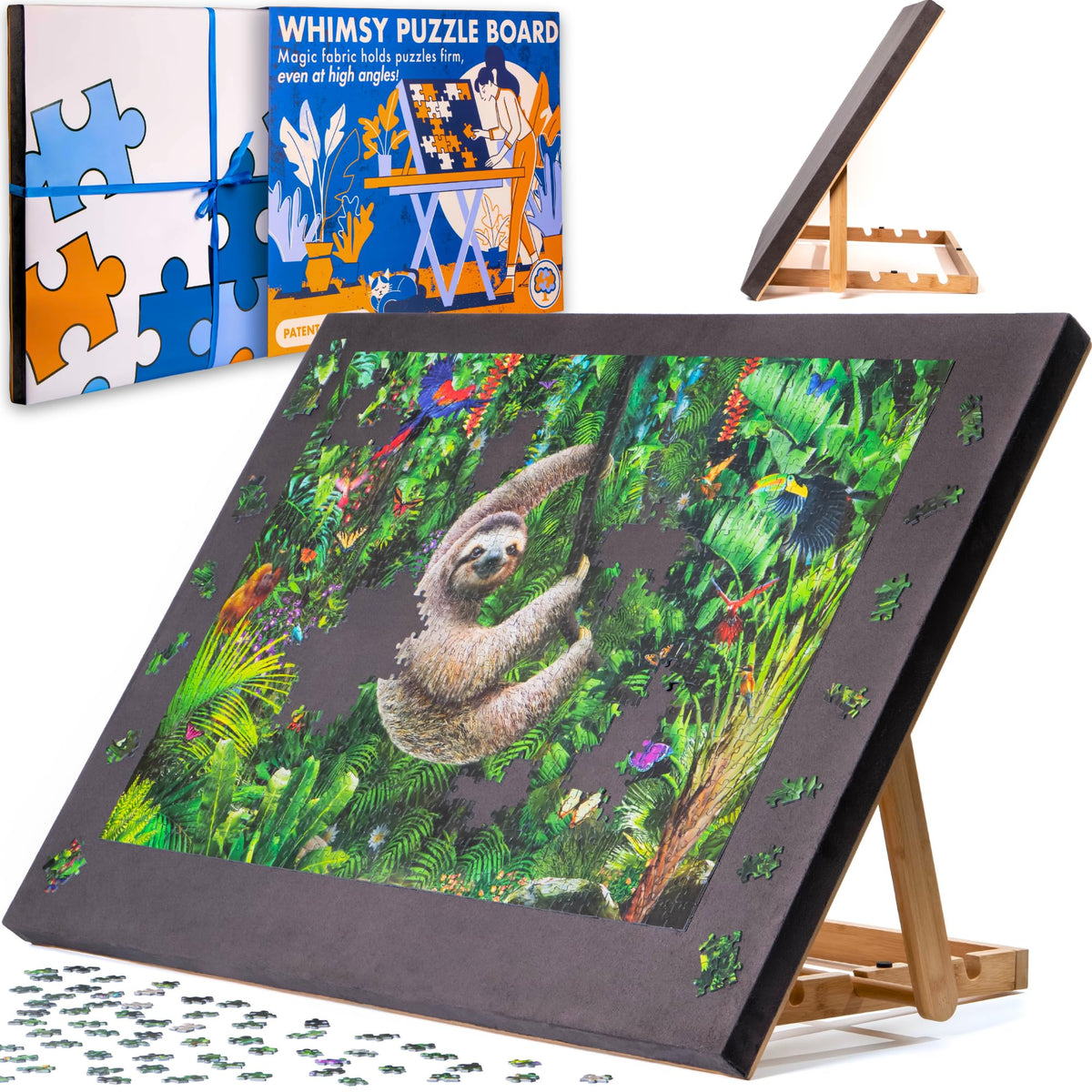 The Puzzled Tree Grippy board angled surface for ergonomic puzzling comfort.