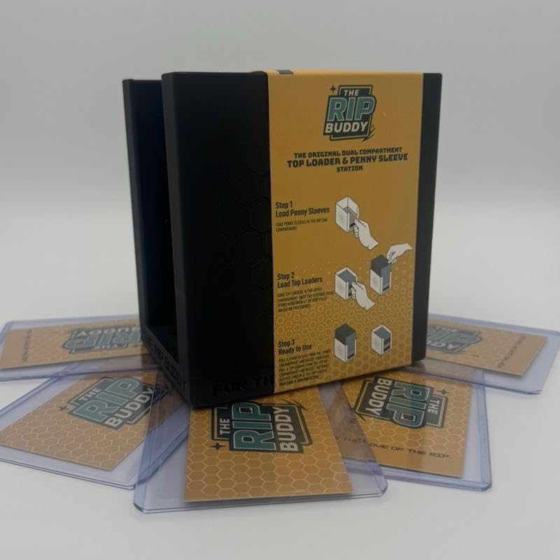 The Rip Buddy Original top loader and penny sleeve station in compact design for fast access