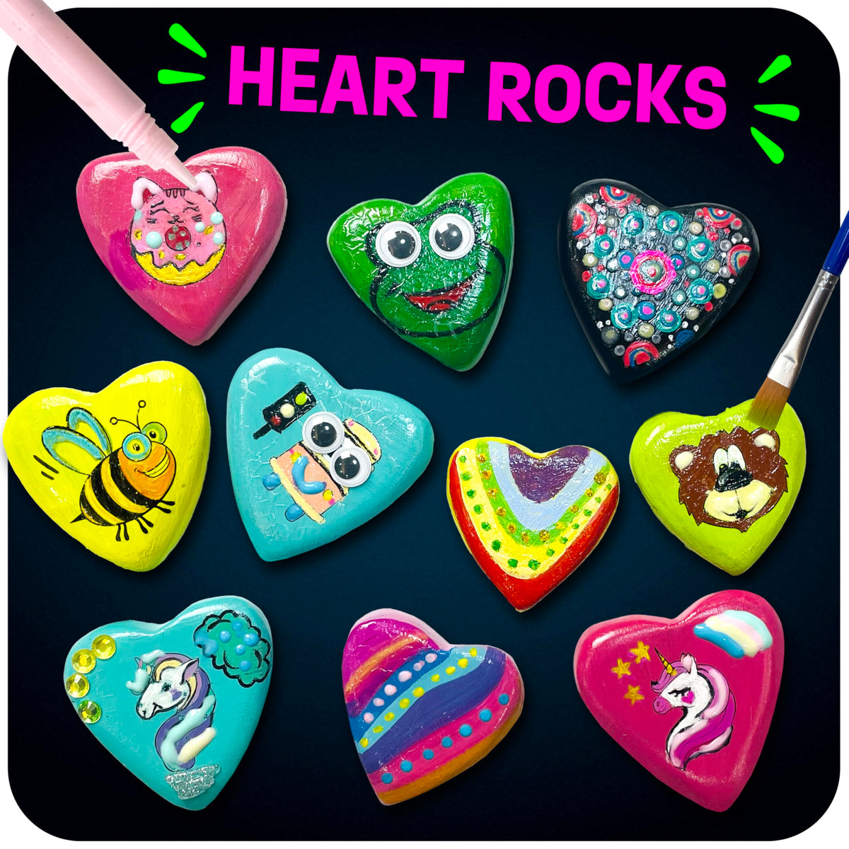 The Scholar Ant heart rocks collection enhances creativity with vibrant color choices.