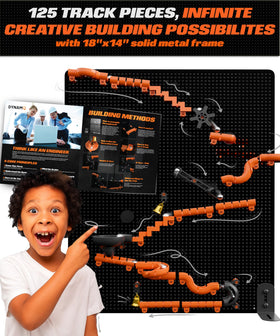 THE SCHOLAR ANT Precision Marble Run track assembly showing precision-fit components for smooth motion.