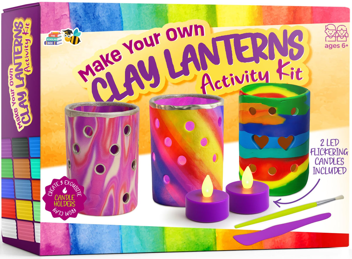 The Scholar Bee light-up clay lanterns kit, unboxed and ready for creative play.