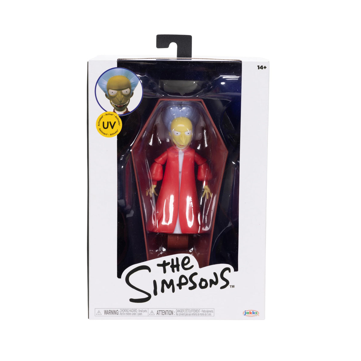 The Simpsons Count Burns figure coffin with removable lid for dramatic setups.