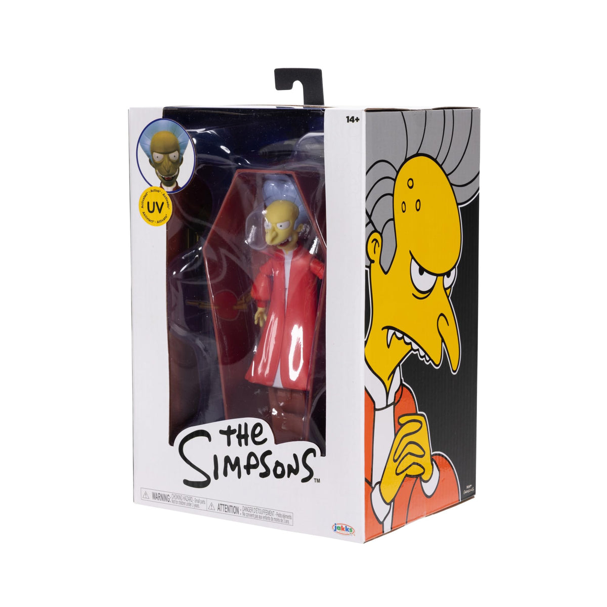 The Simpsons Count Burns figure features a pop-up moment from the coffin.