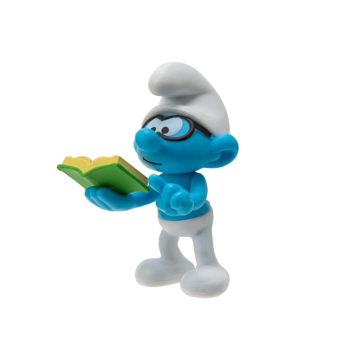 The Smurfs 2-inch Brainy figure for display and trivia-inspired play.