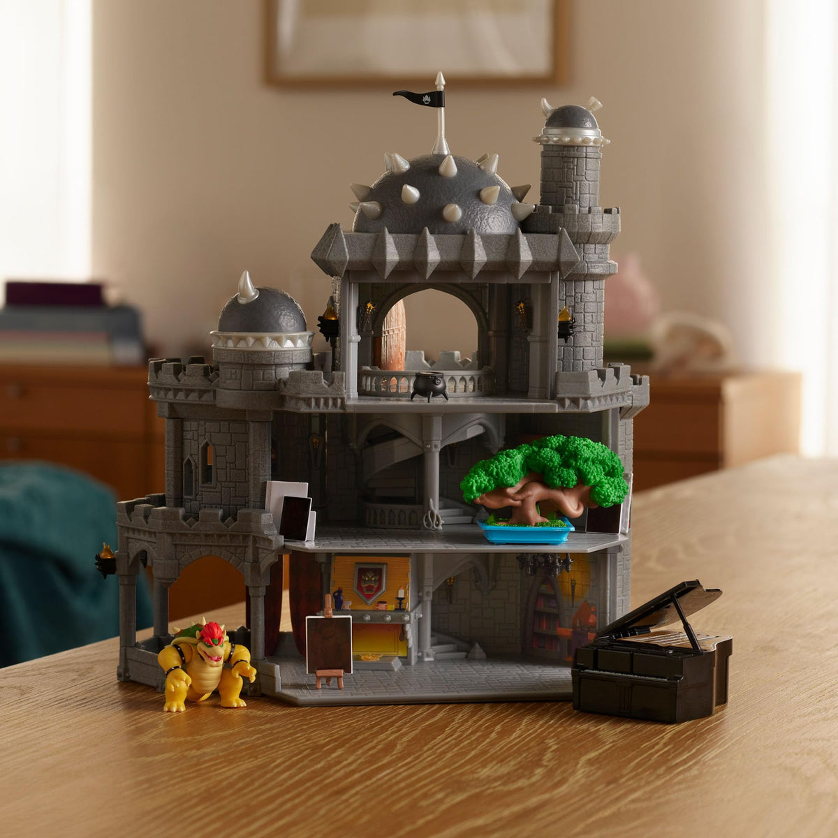 THE SUPER MARIO BROS. MOVIE Bowser Castle spinning tower top sparks dynamic pretend battles.