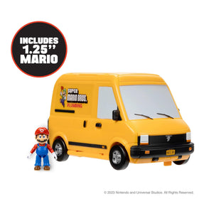 The Super Mario Bros Movie van with rolling wheels enables smooth transitions between play scenes.