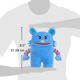 The Tooth Brigade blue monster pillow closeup fabric reveals soft, comforting plush for bedtime.