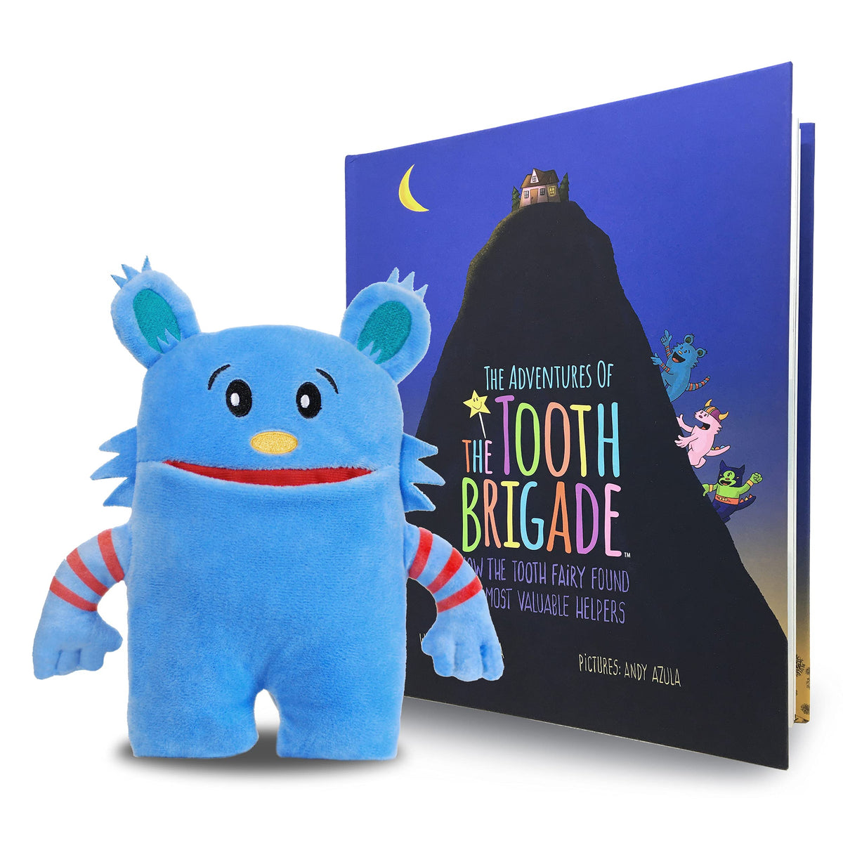 The Tooth Brigade blue monster pillow pocket shows a cozy place for lost teeth.