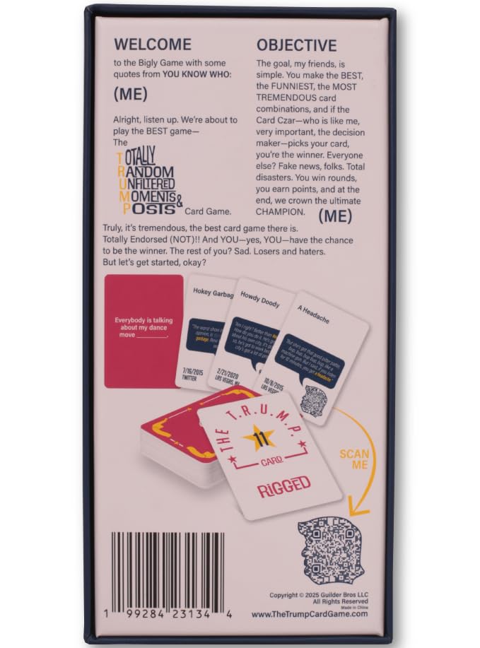 The Trump Card Game QR quotes box enables hearing authentic quotes.