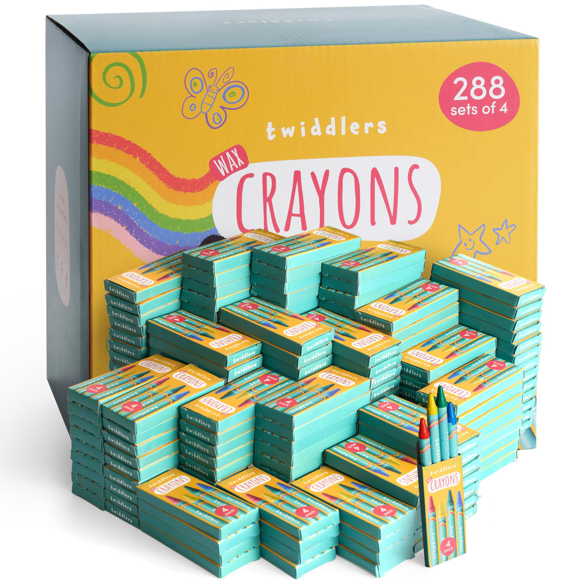 The Twiddlers 288-box value-pack carton keeps classroom color stations organized.