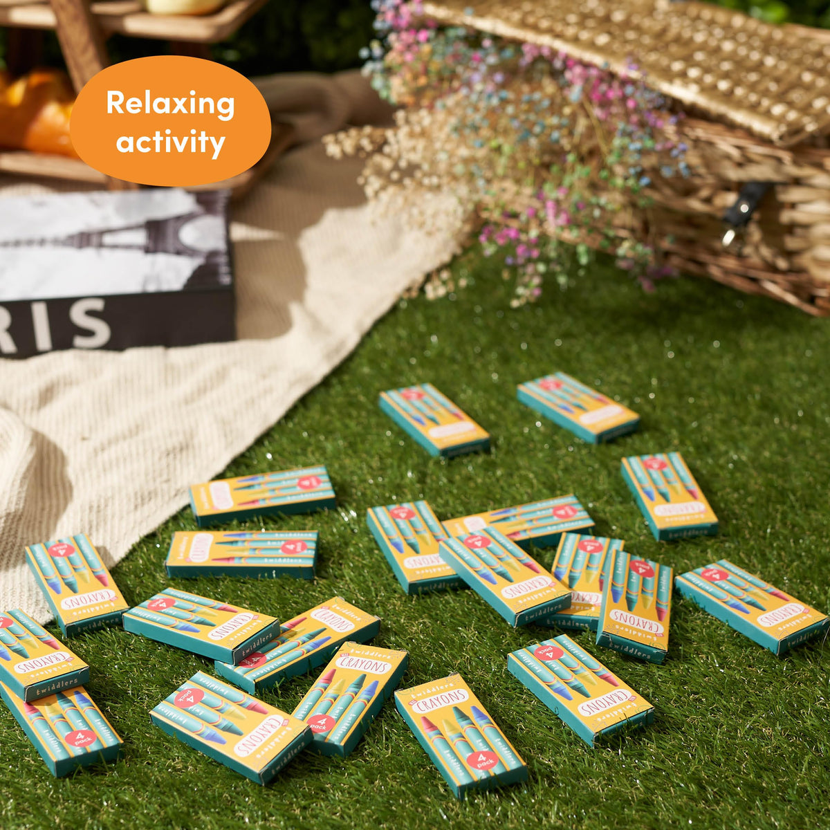 Durable compact boxes protect crayons during transit and playtime.