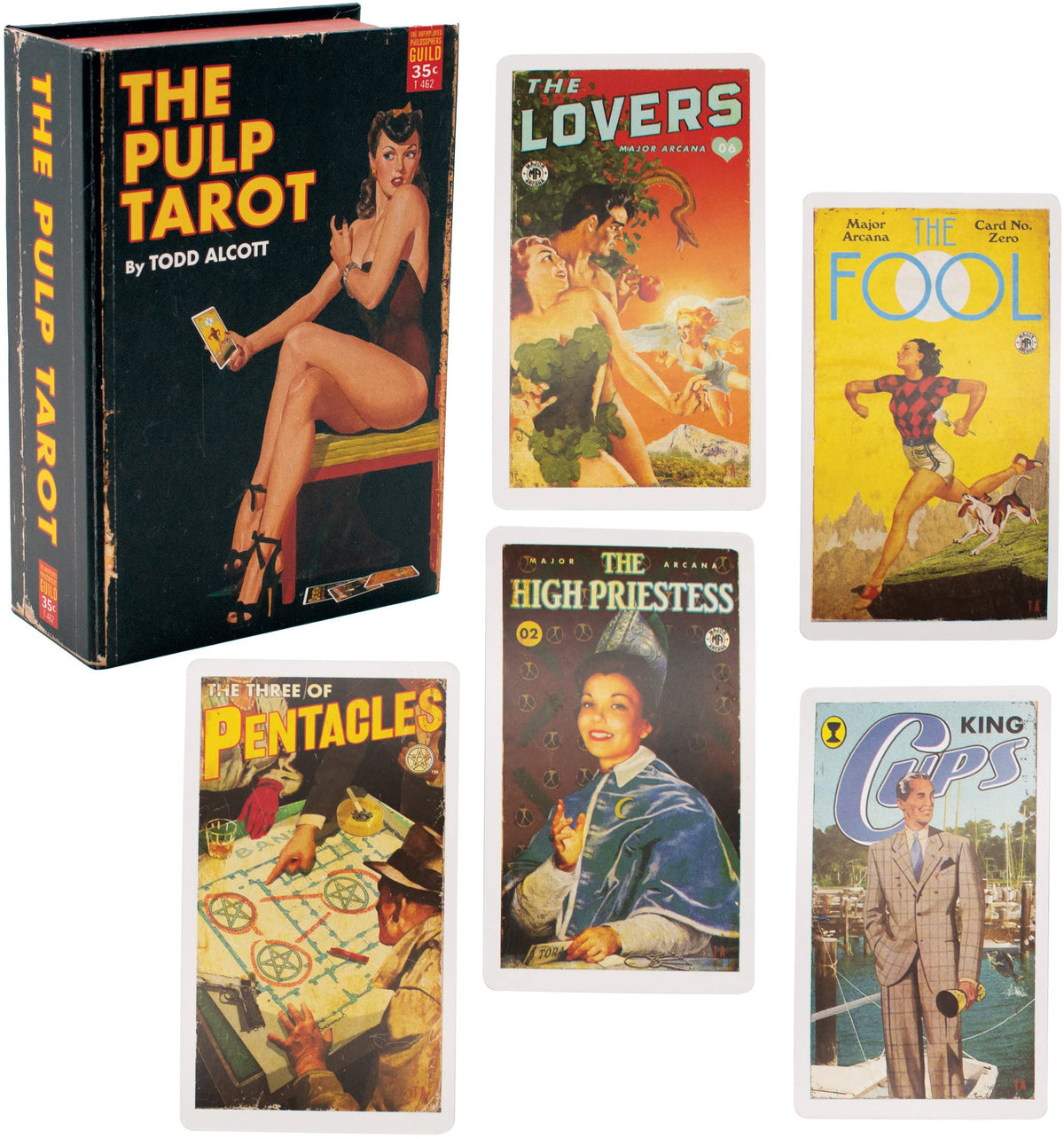 The Unemployed Philosophers Guild Pulp Tarot deck box with a book-like design for stylish display.