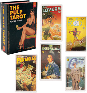 The Unemployed Philosophers Guild Pulp Tarot deck box with a book-like design for stylish display.