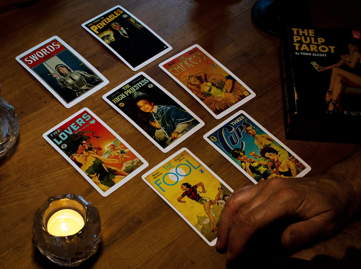 The Unemployed Philosophers Guild Pulp Tarot major arcana cards feature bold, cinematic storytelling.