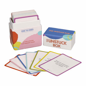 The Unstuck Box One to Ones Cards front cover ready for desk-ready coaching sessions.