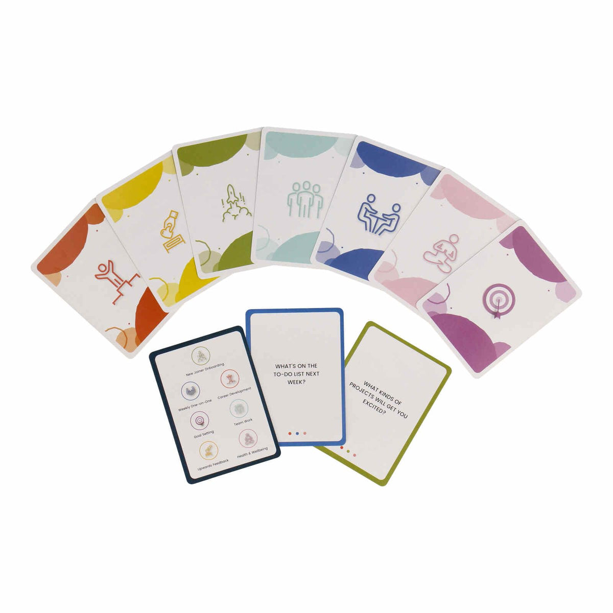 The Unstuck Box One to Ones Cards prompt-collection spread sparks practical coaching starts.