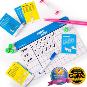 The World Game Super Skills game components with timer and scoreboard