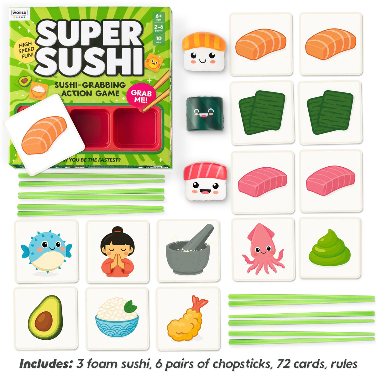 The World Game Super Sushi foam sushi figures add tactile fun.