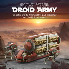 THEBRIXKING Battle Droid Army Platoon Carrier side view with figures aligned.
