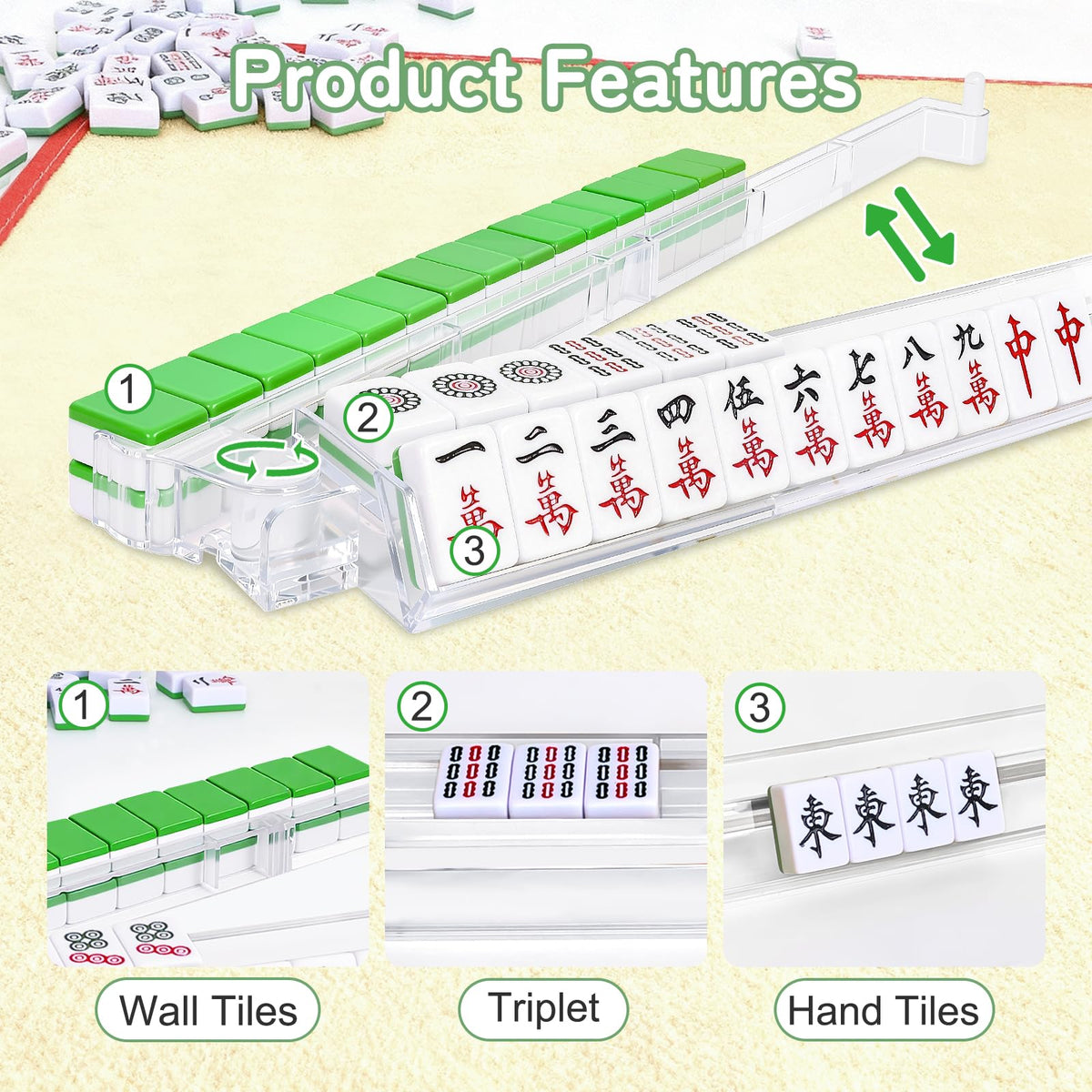 TheClouds mahjong racks include dice storage and a carrying bag