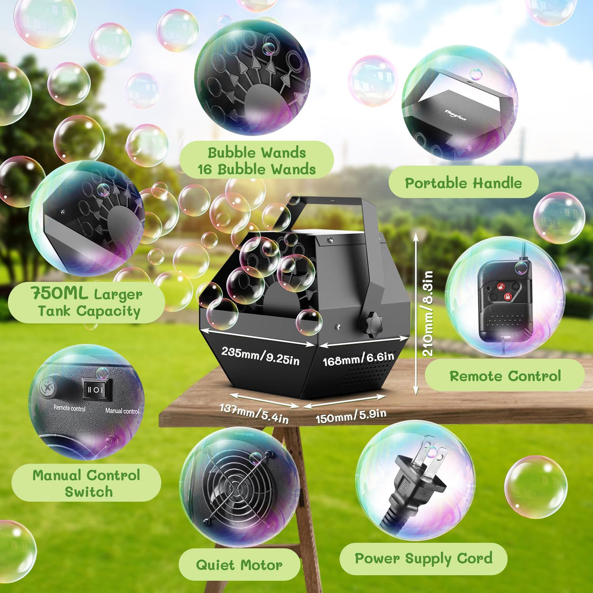 Theefun bubble machine spins at 18–22 rpm for high bubble output