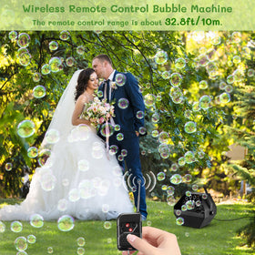 Theefun bubble machine with 750ml tank to reduce refills during long celebrations