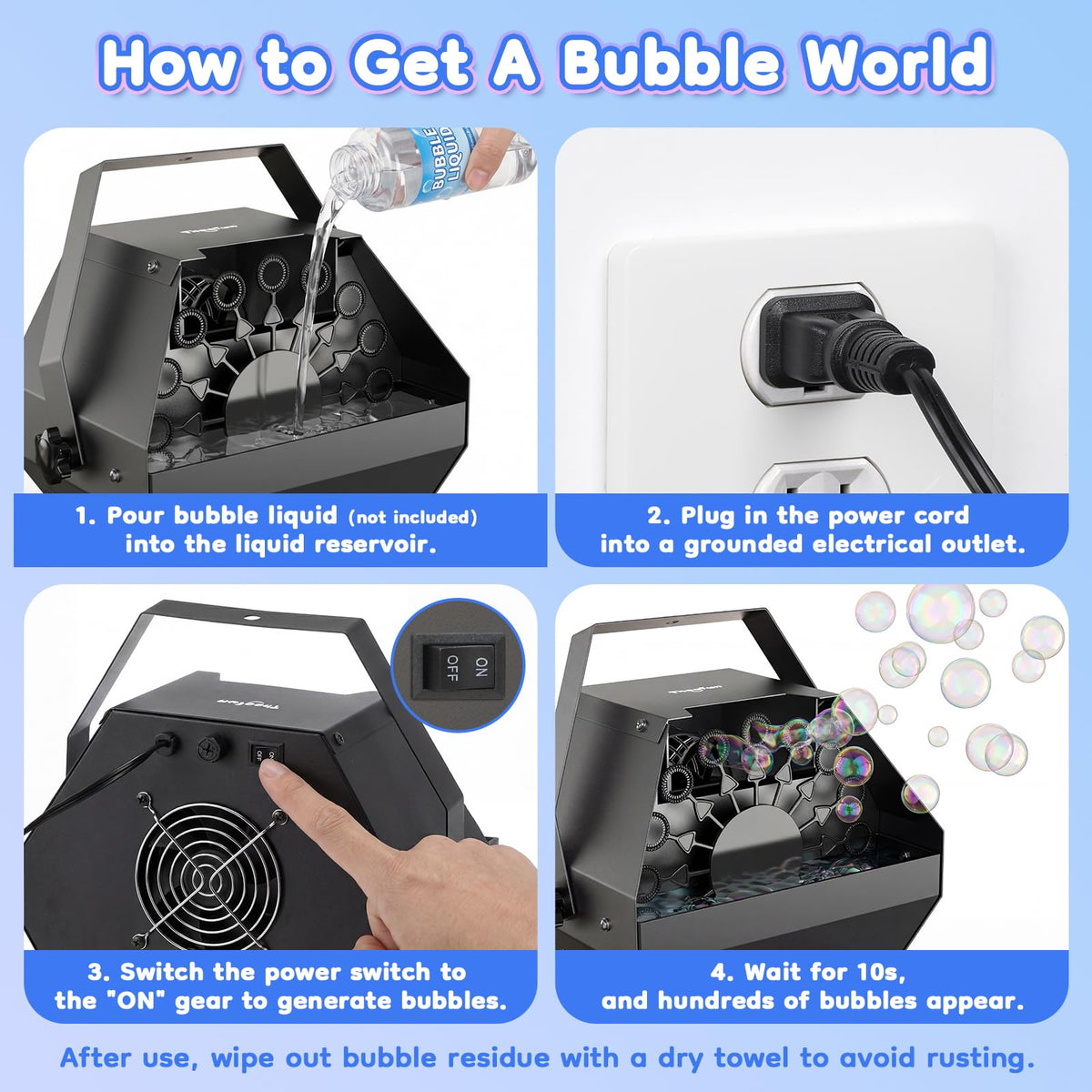 Theefun bubble machine in action outdoors creating a festive atmosphere
