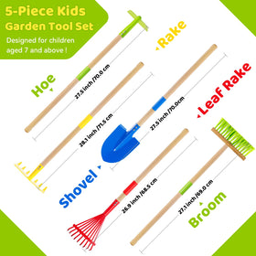 Theefun Kids Garden Tool Set shovel with ergonomic wooden handle for easy grip.