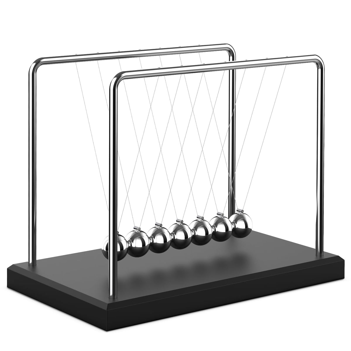 Theefun Newtons Cradle with seven beads on a desk swing for visual gravity demonstration