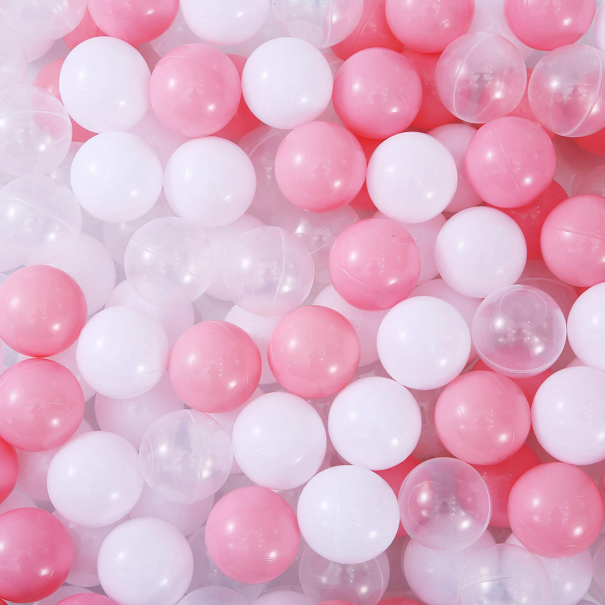 Thenese ball pit balls in white, clear and pink for toddler sensory play
