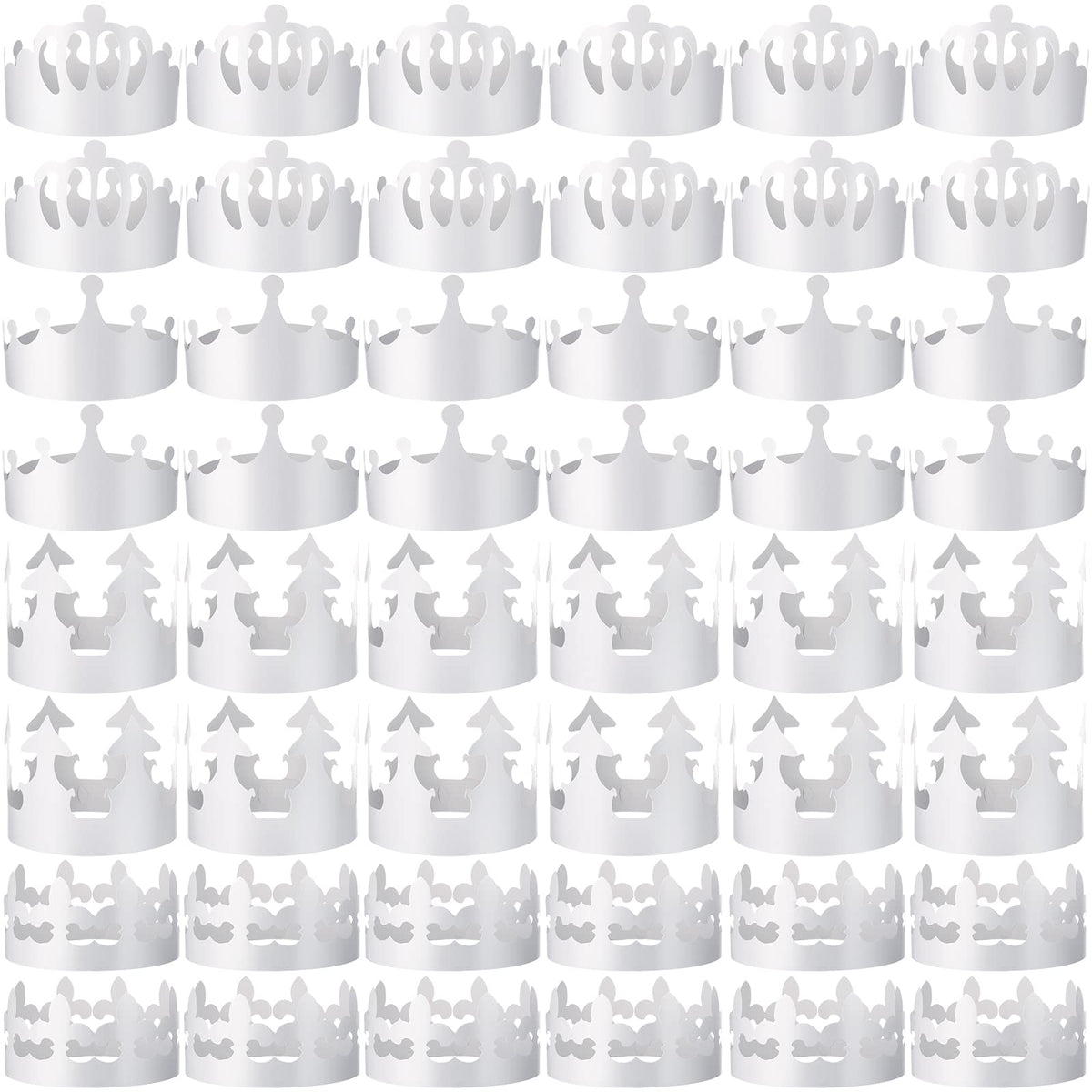 Thenshop 120 pcs white DIY crowns pack laid out for party décor and easy customization.