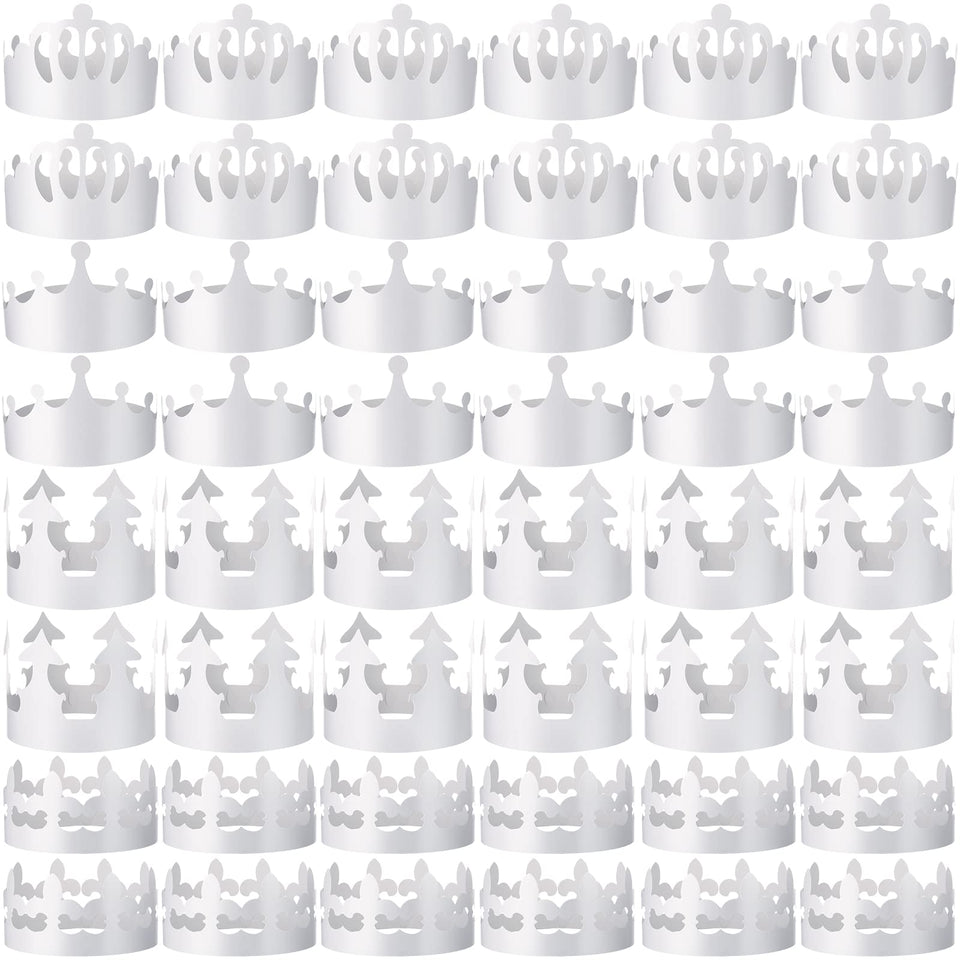 Thenshop 120 pcs white DIY crowns pack laid out for party décor and easy customization.