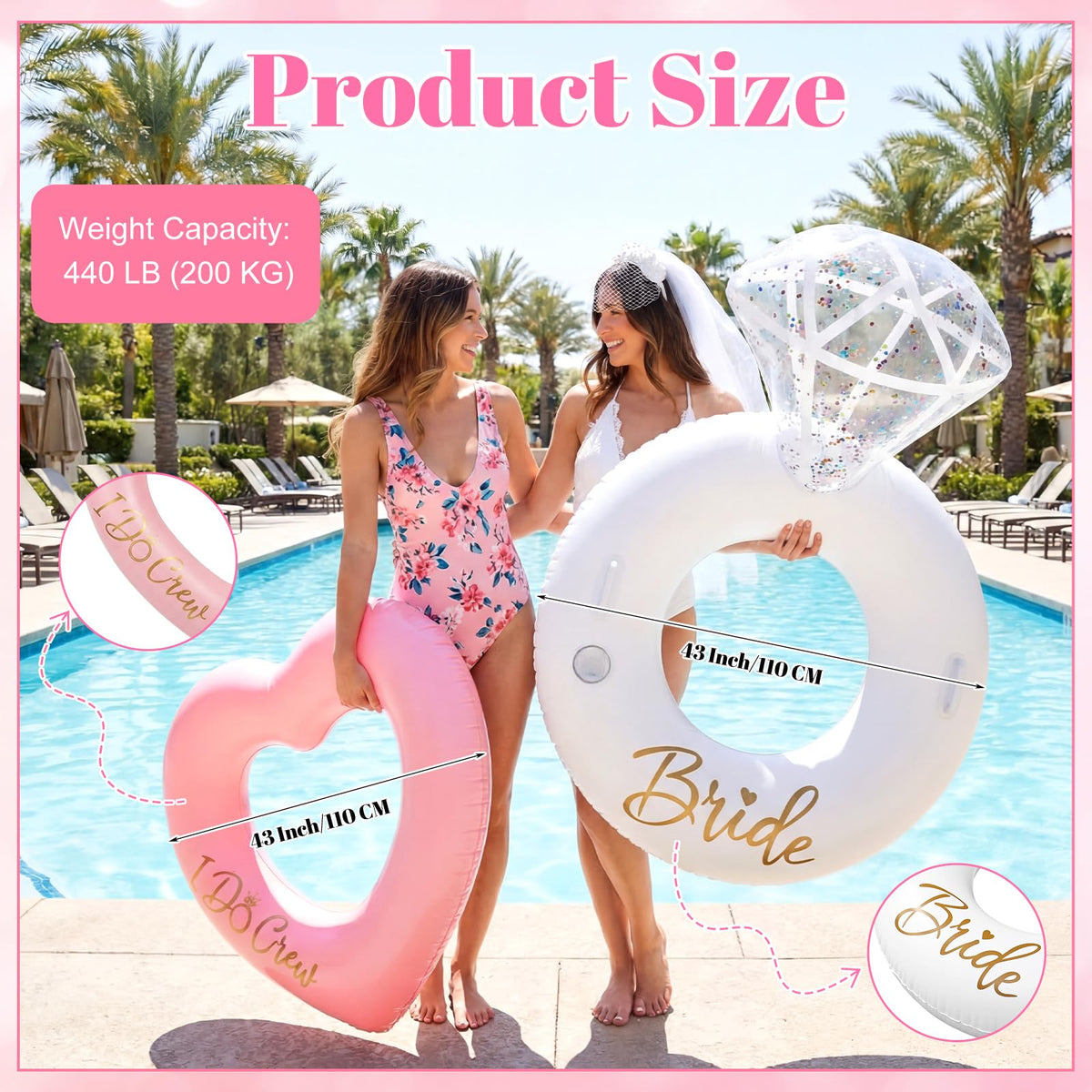 Thenshop pink heart pool float I Do Crew for group photo moments