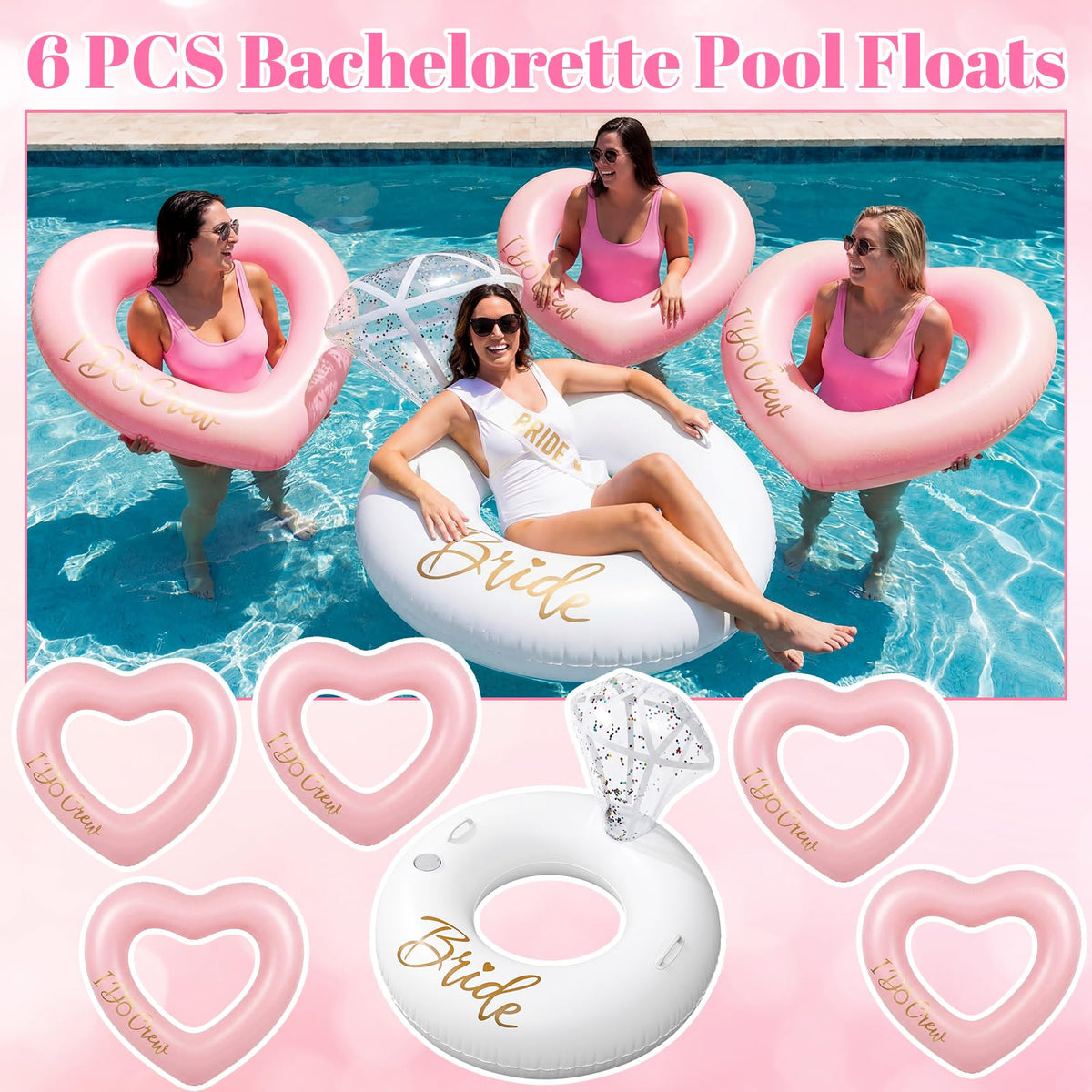 Thenshop pink heart pool float I Do Crew, outdoor party durable PVC