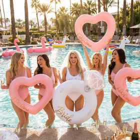 Thenshop pink heart pool float I Do Crew ready for wedding poolside decor