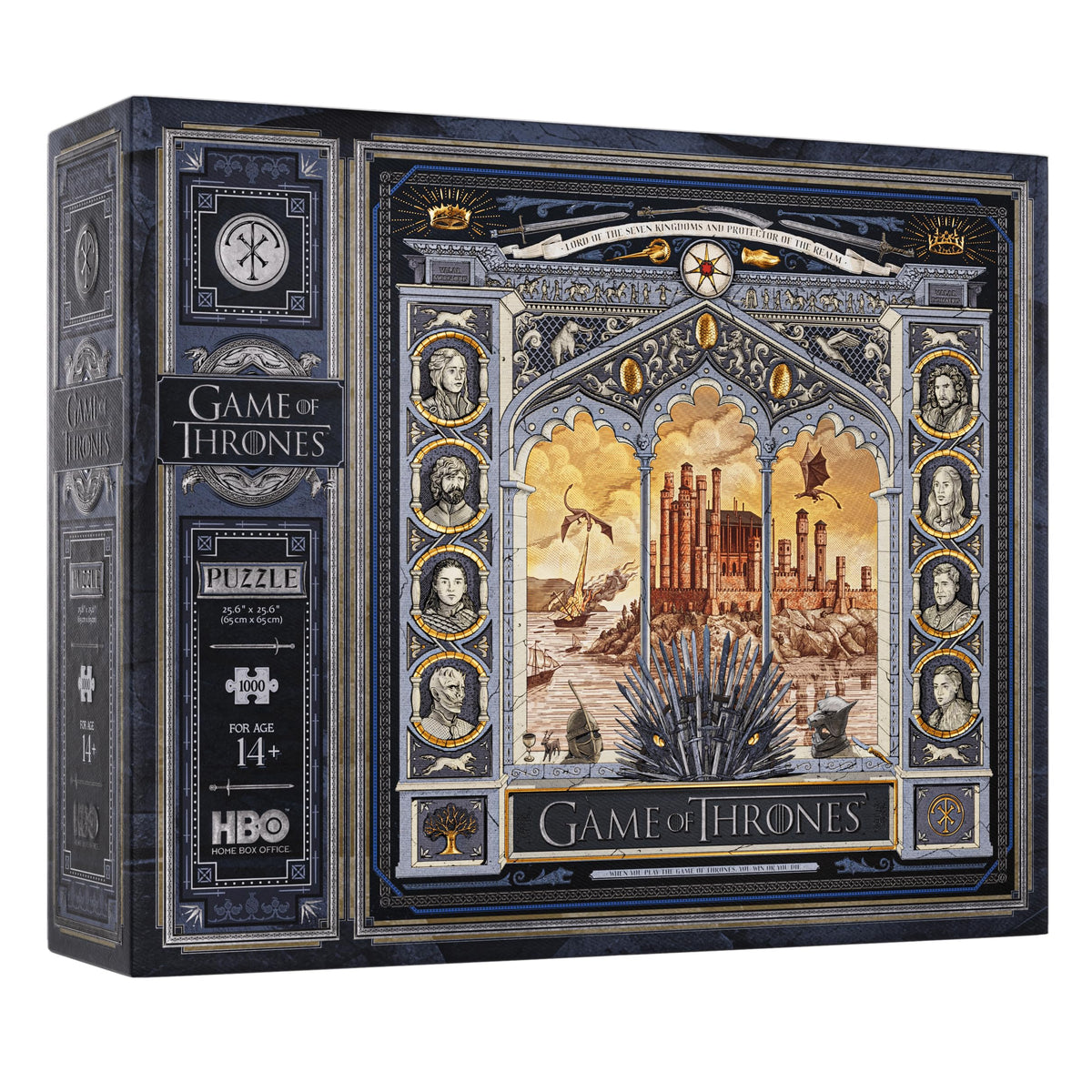 theory11 Game of Thrones puzzle gold foil detail enhances luxe display and tactile enjoyment.