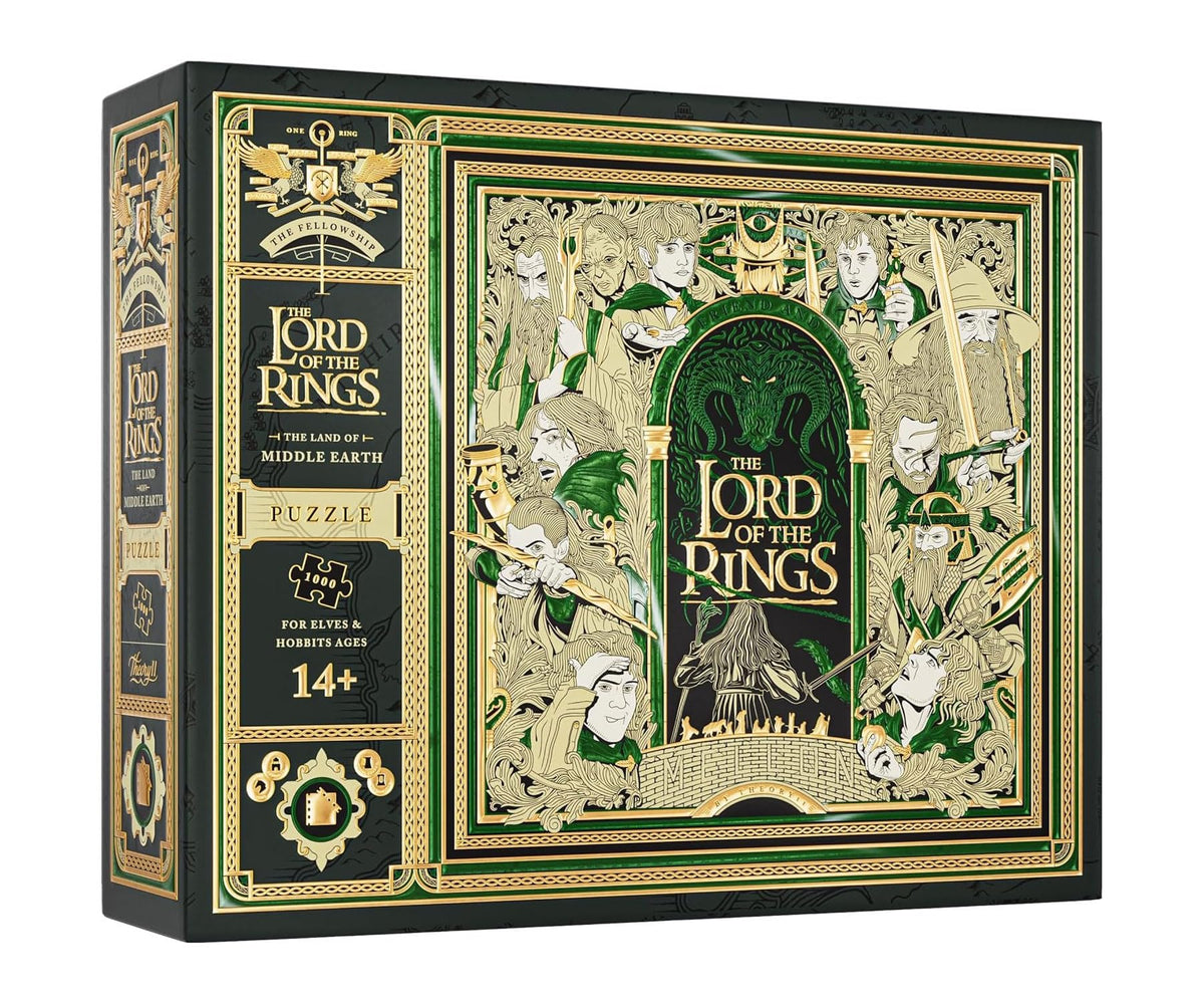 theory11 Lord of the Rings puzzle cover art showcasing iconic Middle-earth scene for display