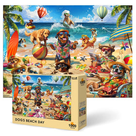 Theo's Puzzles 1000-piece dogs on the beach image for family puzzle time and focus