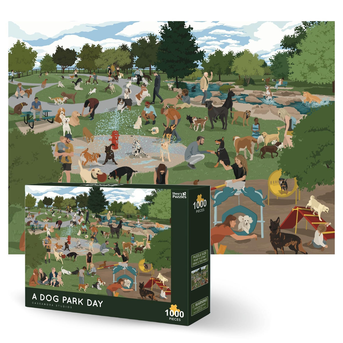 Theo's Puzzles 1000-piece dog park scene for relaxing puzzling.